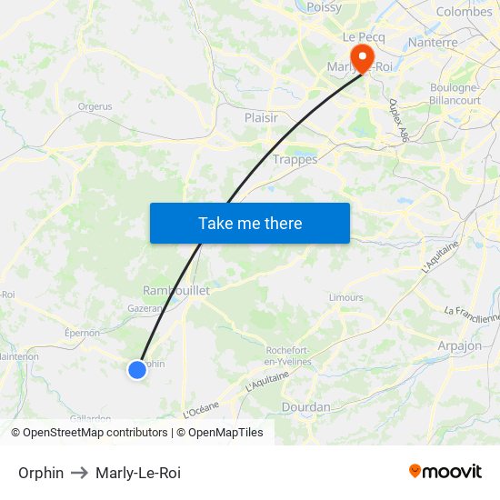 Orphin to Marly-Le-Roi map