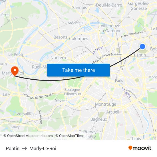 Pantin to Marly-Le-Roi map