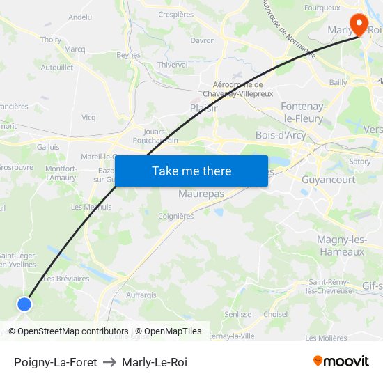 Poigny-La-Foret to Marly-Le-Roi map