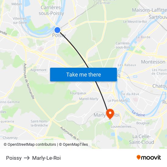 Poissy to Marly-Le-Roi map