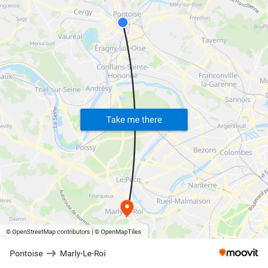 Pontoise to Marly-Le-Roi map
