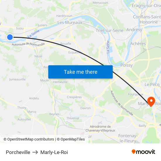 Porcheville to Marly-Le-Roi map