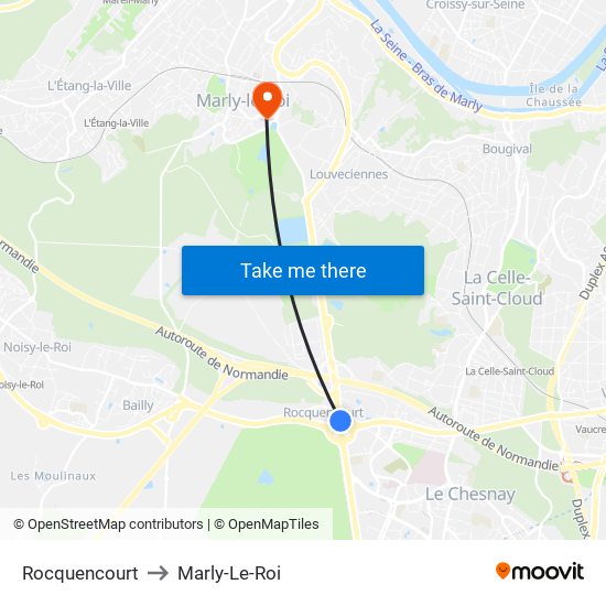 Rocquencourt to Marly-Le-Roi map