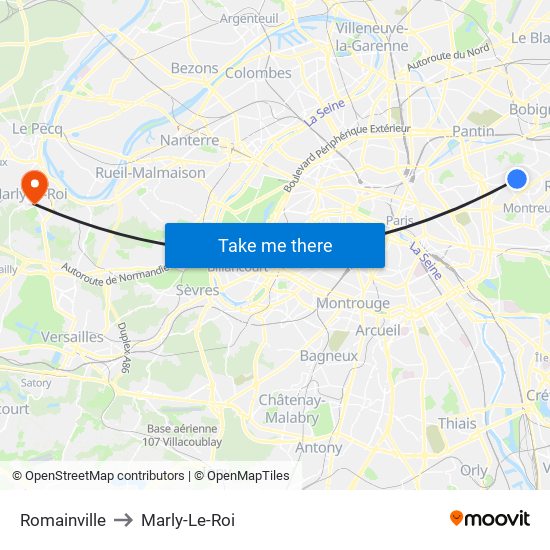 Romainville to Marly-Le-Roi map