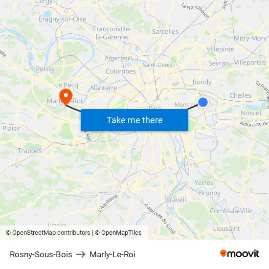 Rosny-Sous-Bois to Marly-Le-Roi map