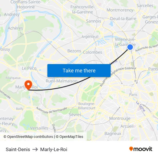 Saint-Denis to Marly-Le-Roi map