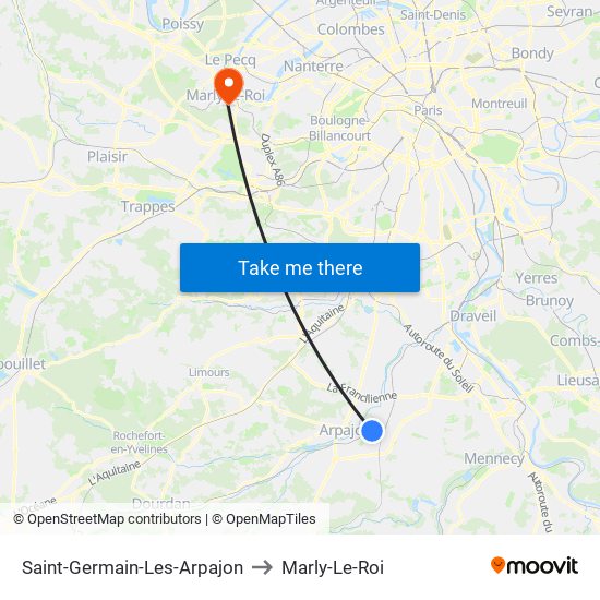 Saint-Germain-Les-Arpajon to Marly-Le-Roi map