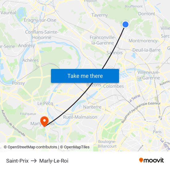 Saint-Prix to Marly-Le-Roi map