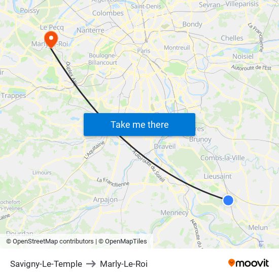Savigny-Le-Temple to Marly-Le-Roi map