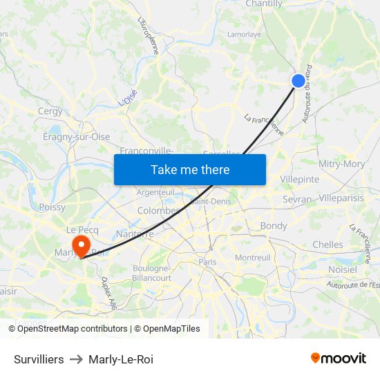 Survilliers to Marly-Le-Roi map