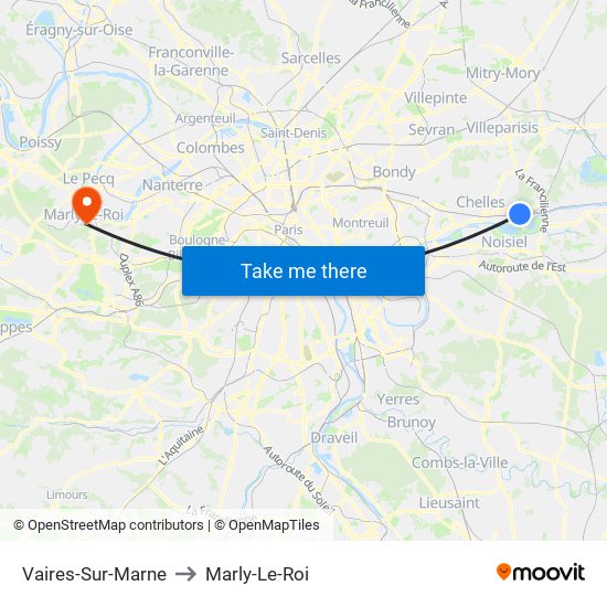 Vaires-Sur-Marne to Marly-Le-Roi map