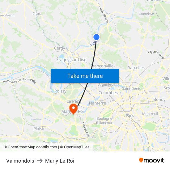Valmondois to Marly-Le-Roi map
