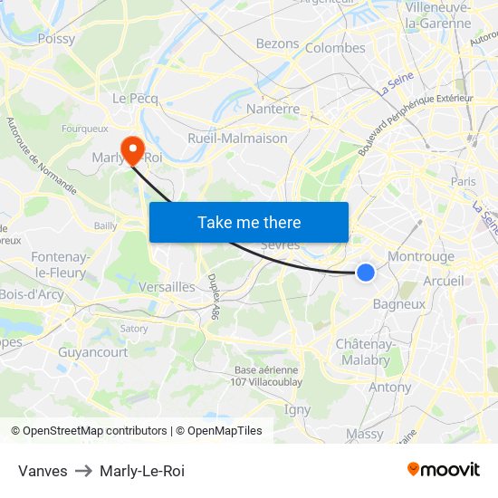 Vanves to Marly-Le-Roi map