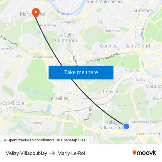 Velizy-Villacoublay to Marly-Le-Roi map