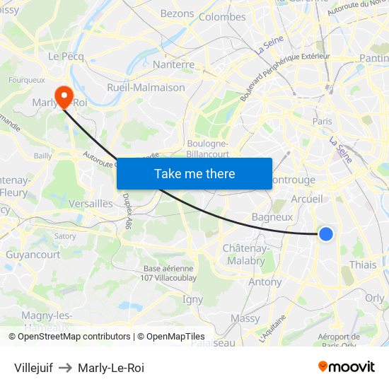 Villejuif to Marly-Le-Roi map