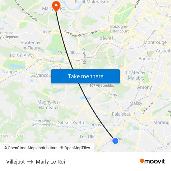 Villejust to Marly-Le-Roi map