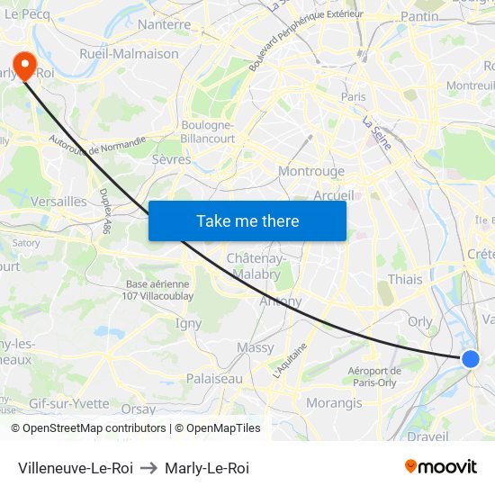 Villeneuve-Le-Roi to Marly-Le-Roi map