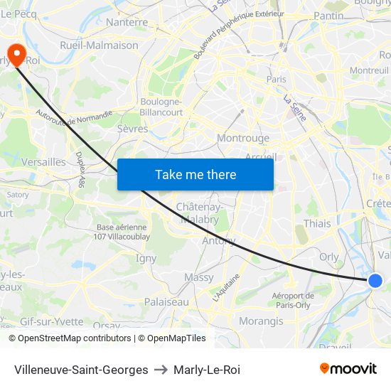 Villeneuve-Saint-Georges to Marly-Le-Roi map