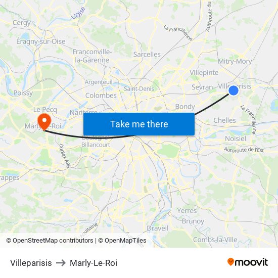 Villeparisis to Marly-Le-Roi map