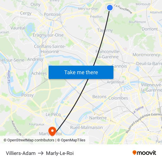 Villiers-Adam to Marly-Le-Roi map