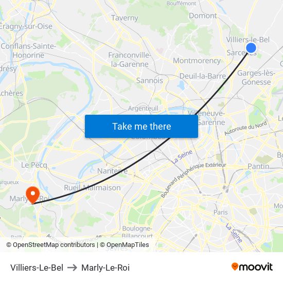 Villiers-Le-Bel to Marly-Le-Roi map