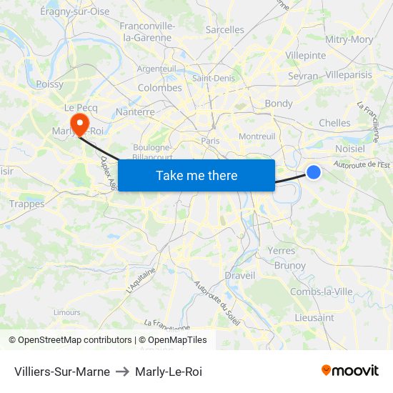 Villiers-Sur-Marne to Marly-Le-Roi map