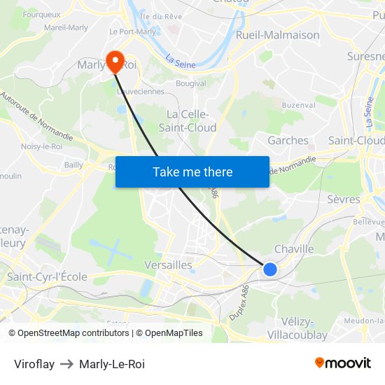 Viroflay to Marly-Le-Roi map