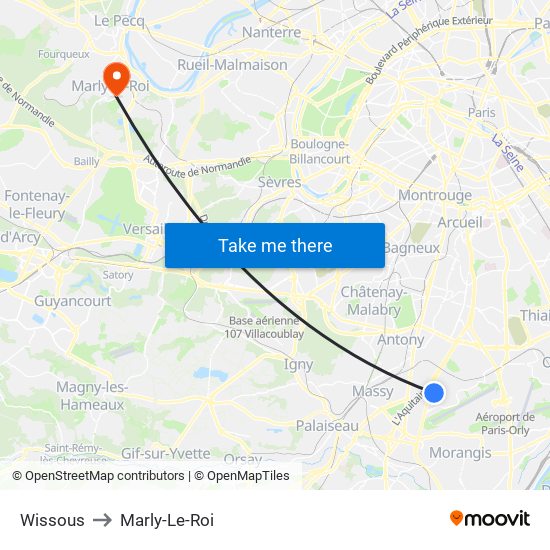 Wissous to Marly-Le-Roi map