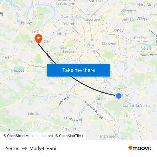 Yerres to Marly-Le-Roi map