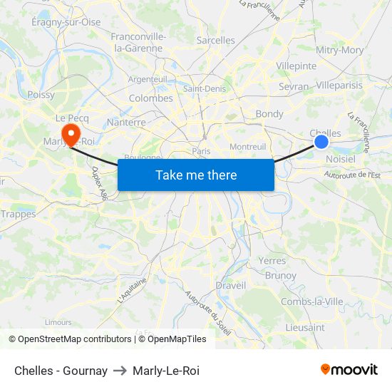 Chelles - Gournay to Marly-Le-Roi map