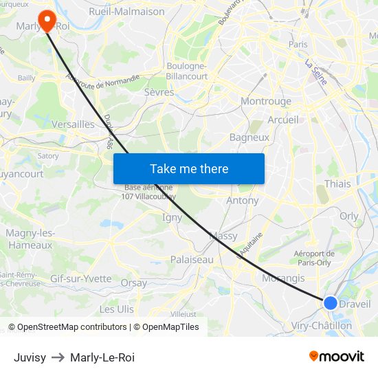 Juvisy to Marly-Le-Roi map