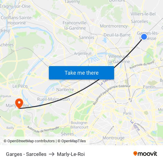 Garges - Sarcelles to Marly-Le-Roi map