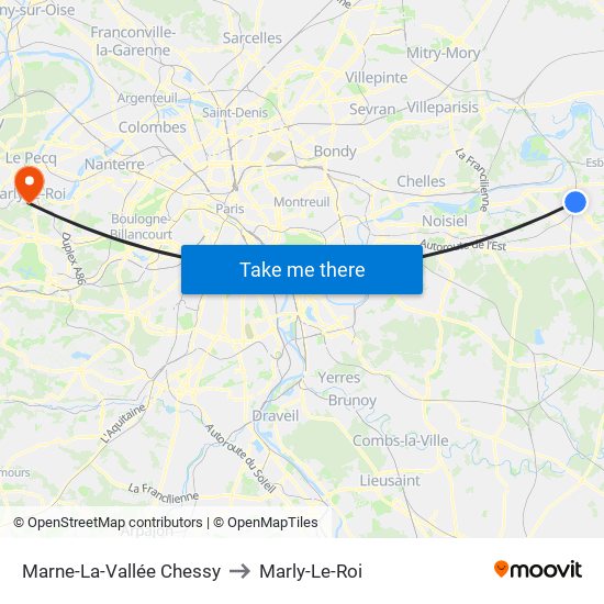 Marne-La-Vallée Chessy to Marly-Le-Roi map