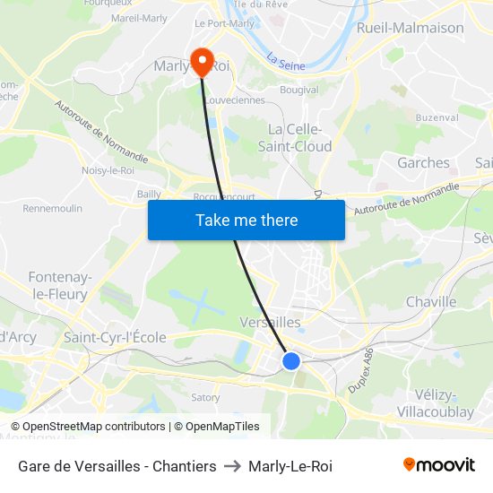 Gare de Versailles - Chantiers to Marly-Le-Roi map
