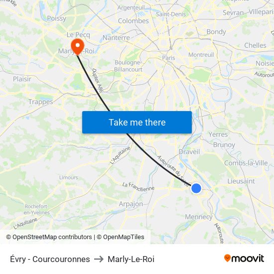 Évry - Courcouronnes to Marly-Le-Roi map