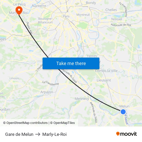 Gare de Melun to Marly-Le-Roi map