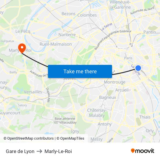 Gare de Lyon to Marly-Le-Roi map