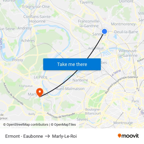 Ermont - Eaubonne to Marly-Le-Roi map