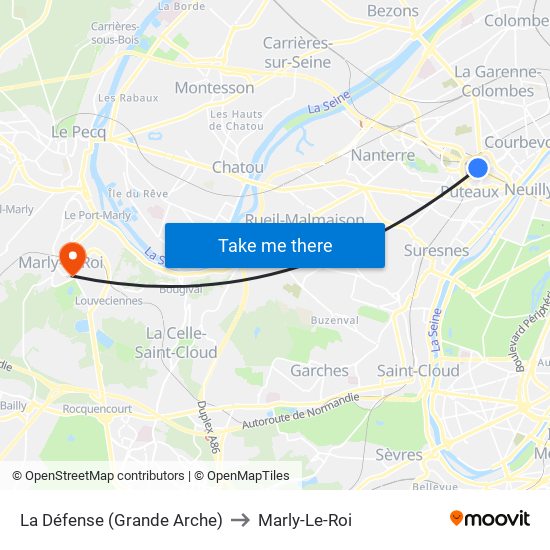 La Défense (Grande Arche) to Marly-Le-Roi map