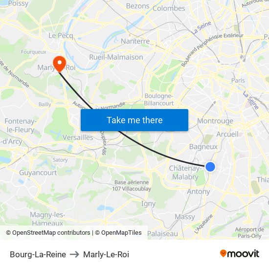 Bourg-La-Reine to Marly-Le-Roi map