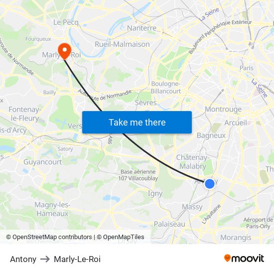 Antony to Marly-Le-Roi map