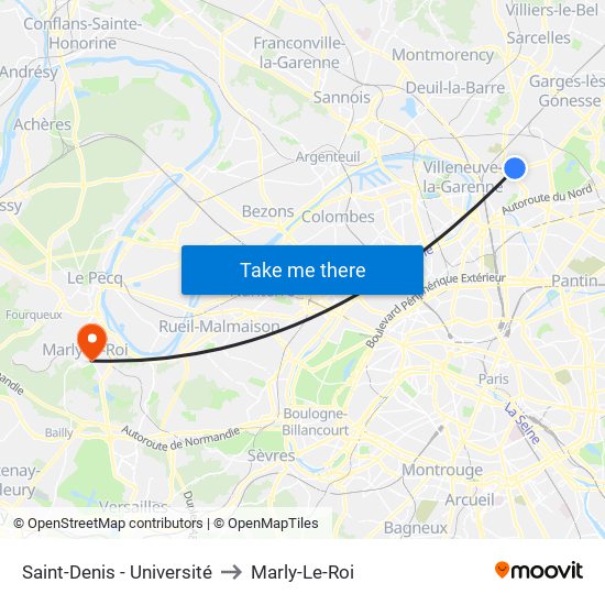 Saint-Denis - Université to Marly-Le-Roi map
