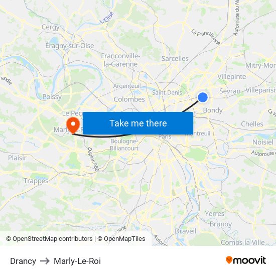 Drancy to Marly-Le-Roi map