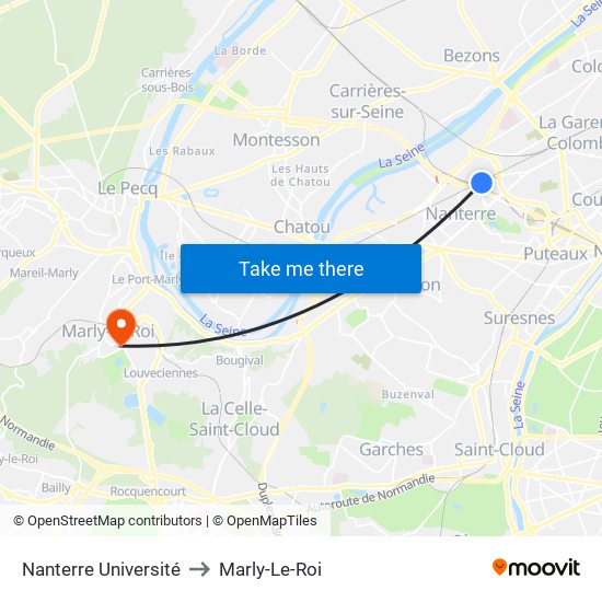Nanterre Université to Marly-Le-Roi map