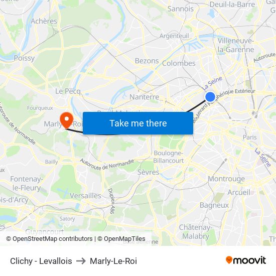 Clichy - Levallois to Marly-Le-Roi map