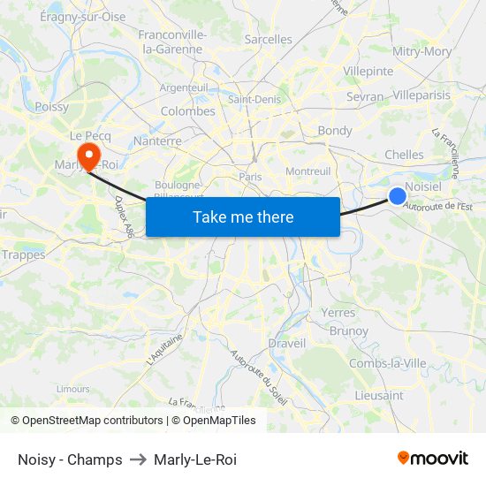 Noisy - Champs to Marly-Le-Roi map