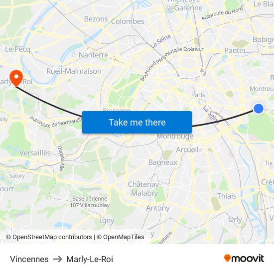 Vincennes to Marly-Le-Roi map