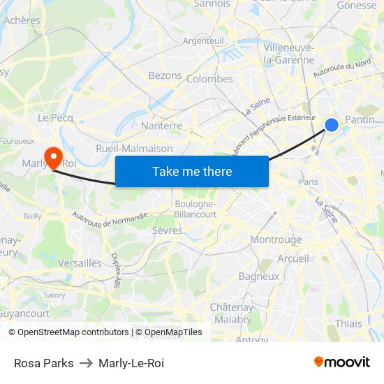 Rosa Parks to Marly-Le-Roi map