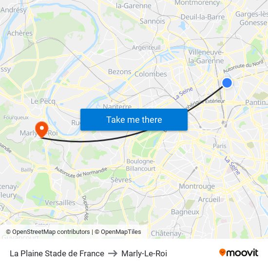 La Plaine Stade de France to Marly-Le-Roi map
