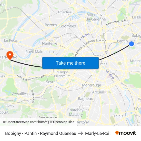 Bobigny - Pantin - Raymond Queneau to Marly-Le-Roi map